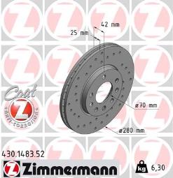 TARCZA HAM./PRZ/ OPEL ASTRA II @280X25 18-2,0 16 ZIMMERMANN ZM430.1483.52