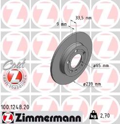 TARCZA HAM./TYŁ/ AUDI A3 @239X9 /5 OTW./ ZIMMERMANN ZM100.1248.20