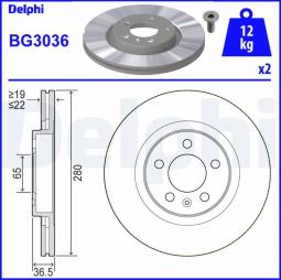 TARCZA HAM./PRZ/ VW BEETLE,BORA,GOLF 1996- 08/2005 @280X22.0 /ILOŚĆ ŚRUB: 5/ DELPHI BG3036