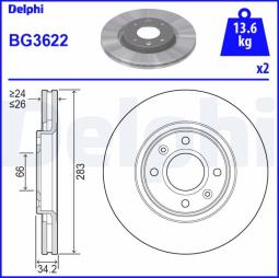 TARCZA HAM./PRZ/ PEUGEOT 2008,206,207,3008,307,308,5008,PARTNER,RANCH 04/2000- 04/2014 @283X26.0 /IL DELPHI BG3622
