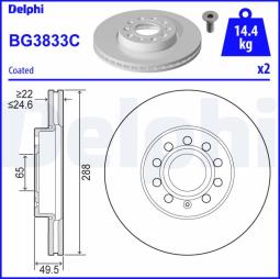 TARCZA HAM./PRZ/ SKODA OCTAVIA,SUPERB,YETI 08/2002- 05/2016 @288X24.6 /ILOŚĆ ŚRUB: 5/ DELPHI BG3833C