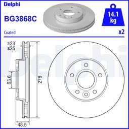 TARCZA HAM./PRZ/ FORD,VOLVO C-MAX,FOCUS,FOCUS C-MAX,GRAND C-MAX,C30,C70,S40,V50 06/2003- 03/2015 @27 DELPHI BG3868C