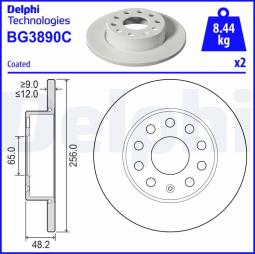 TARCZA HAM./TYŁ/ VW GOLF V 04- @256X12 DELPHI BG3890C