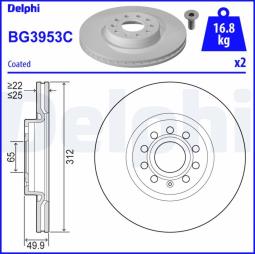 TARCZA HAM./PRZ/ SKODA OCTAVIA,SUPERB,YETI 08/2002- 03/2017 @312X25.0 /ILOŚĆ ŚRUB: 5/ DELPHI BG3953C