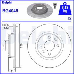 TARCZA HAM./PRZ/ DACIA,RENAULT,SMART LOGAN,SANDERO,LOGAN,SANDERO,TWINGO,FORFOUR,FORTWO 09/2000- 09/2 DELPHI BG4045
