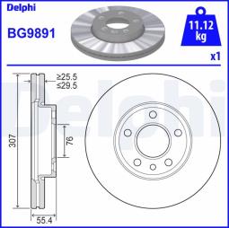 TARCZA HAM./PRZ/ VW CARAVELLE,MULTIVAN,TOUAREG,TRANSPORTER 10/2002- 09/2009 @307X29.5 /ILOŚĆ ŚRUB: 5 DELPHI BG9891